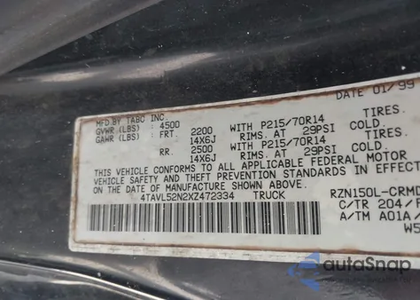 1999 Toyota Tacoma from USA, damaged, VIN 4TAVL52N2XZ472334